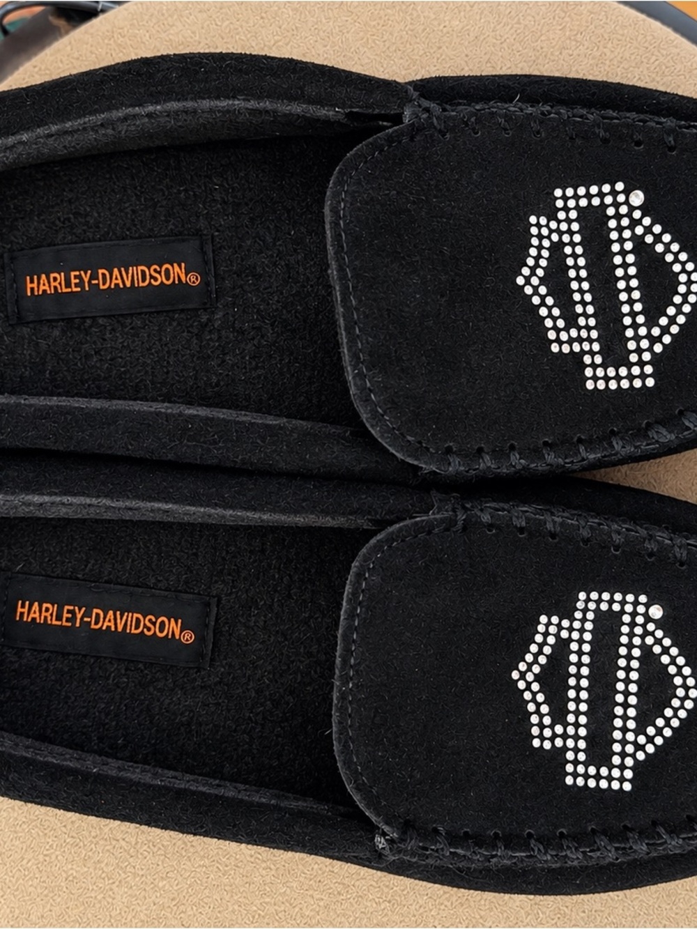 Harley-Davidson Black Rhinestone Logo Slip-On Loafers
